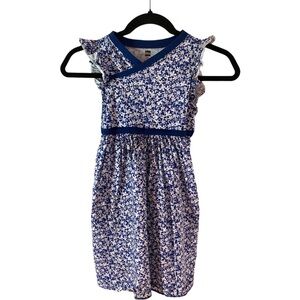 Tea a-line dress. Size 8. Blue Cyprus Flutter Sleeve Floral Crossover Design.